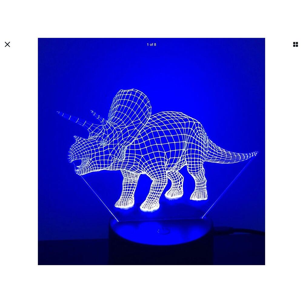 Dinosaur Night Light 3D Illusion Triceratops 7 Changing Colors Lamp w/Black Base
